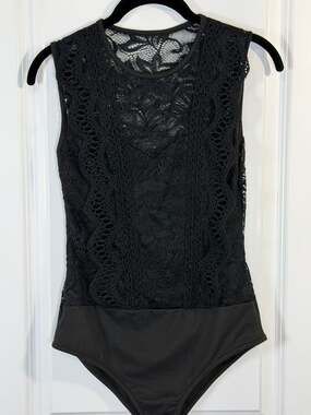 Free People She's Got It Lace Bodysuit in Black